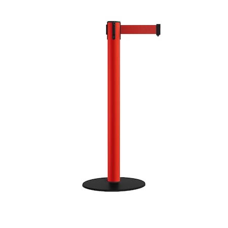 Montour Line Retractable Belt Stanchion, Low Base, 3" Red Post 14' Red Belt S660-RD-RD-140